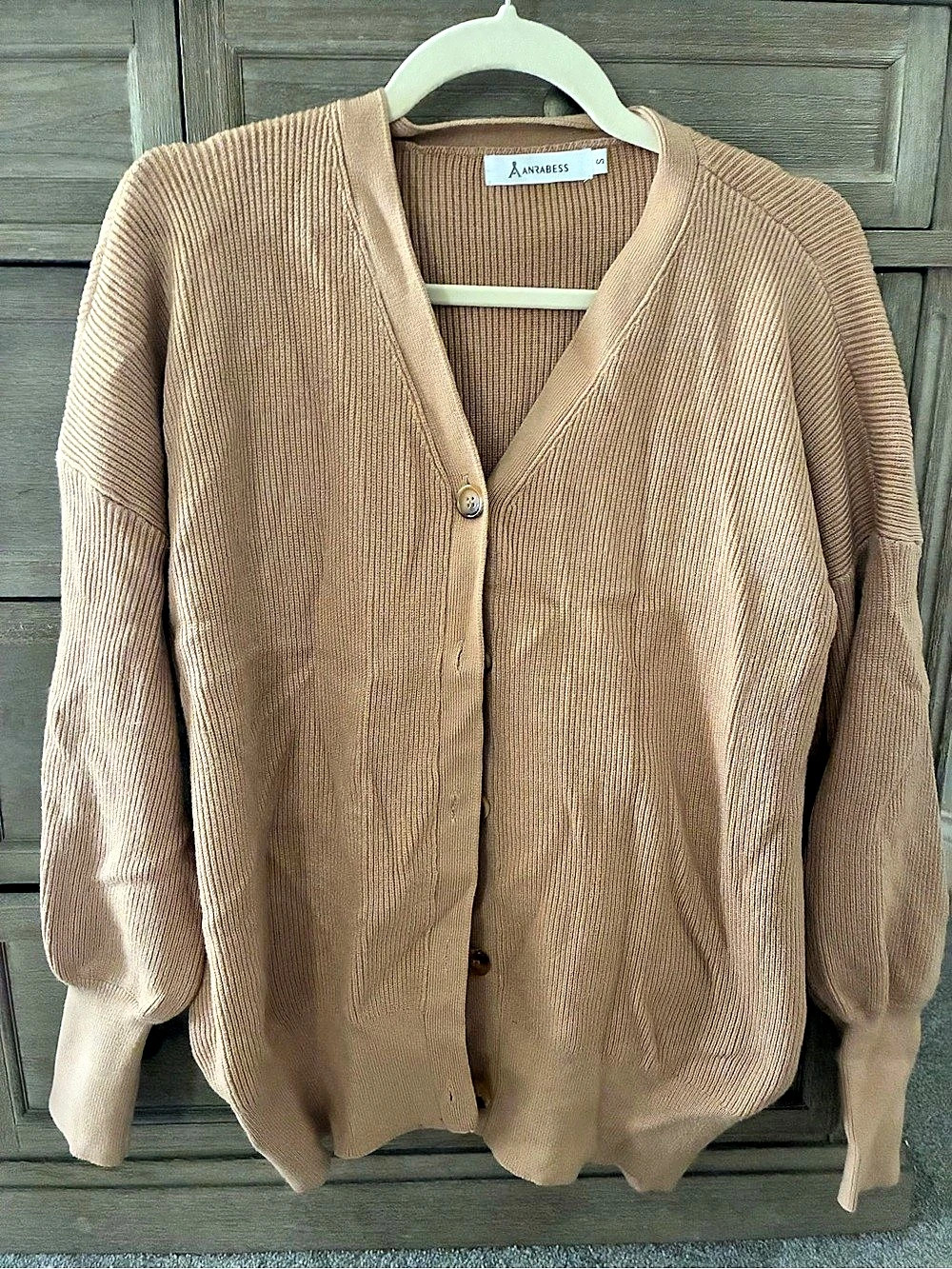 Anabess Knit Button-Front Cardigan in Brown
